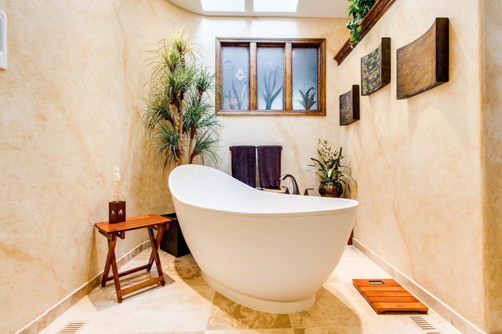 Badezimmer mit Pflanzen dekorieren Luxus luxuriöses Badezimmer Einrichtung